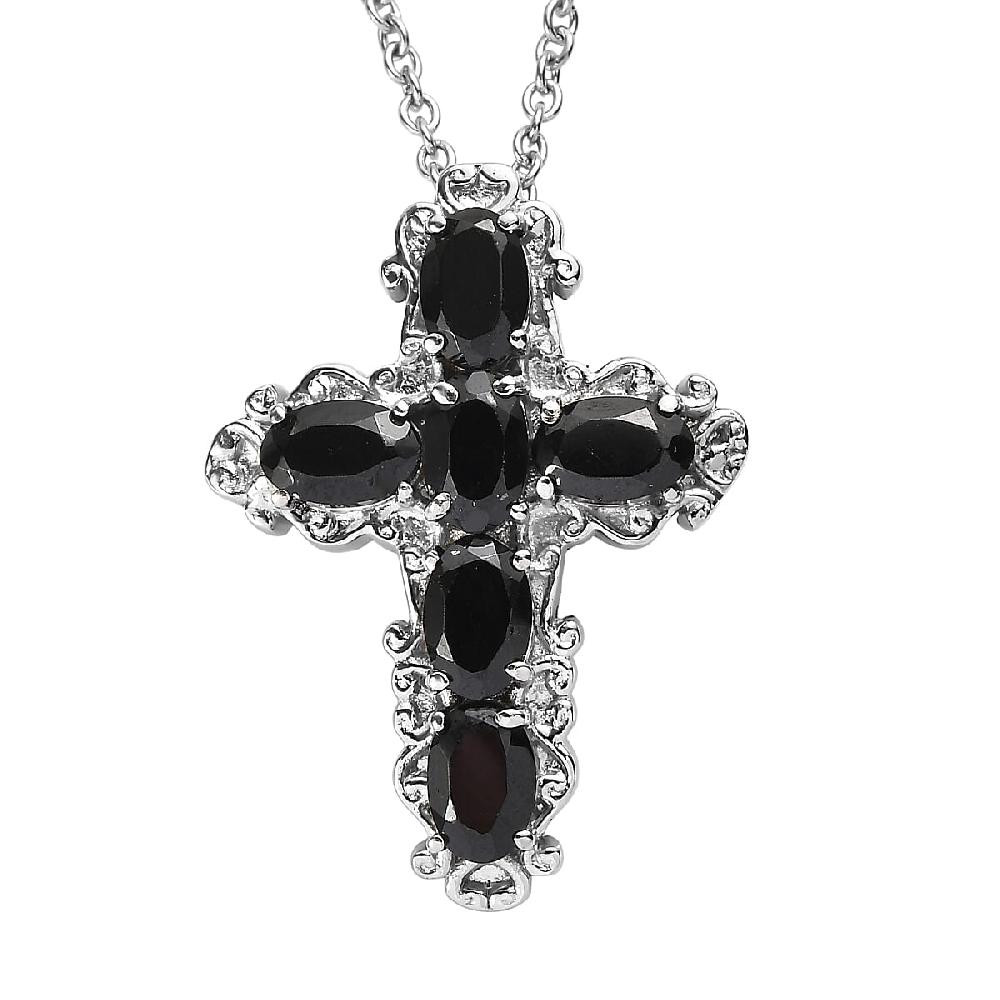 EverTrue Thai Black Spinel Pendant Necklace in Stainless Steel 3.25 ctw (20 Inches)