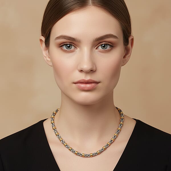 EverTrue Two-Tone Byzantine Chain Necklace In ION Plated YG And Stainless Steel (20.5-22.5 Inches)