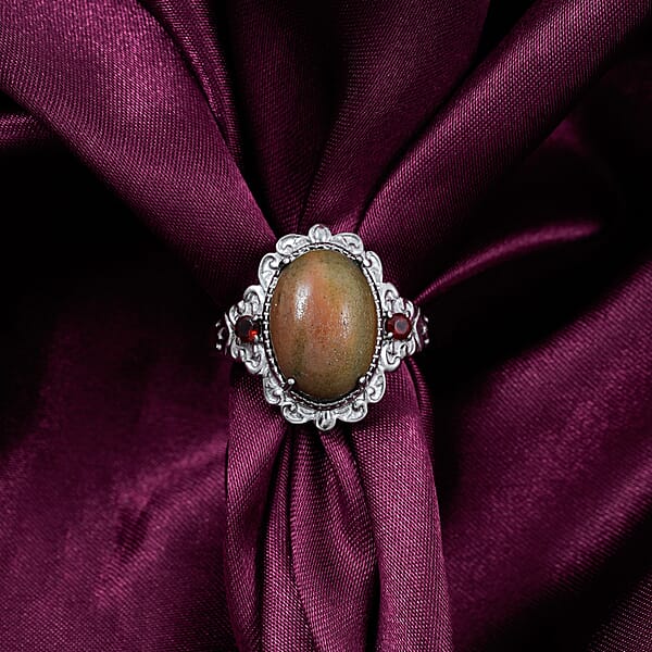 EverTrue Venus Jasper Mozambique Garnet Ring In Stainless Steel 6.00 Ctw
