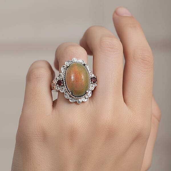 EverTrue Venus Jasper Mozambique Garnet Ring In Stainless Steel 6.00 Ctw