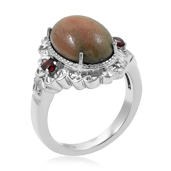 EverTrue Venus Jasper Mozambique Garnet Ring In Stainless Steel 6.00 Ctw