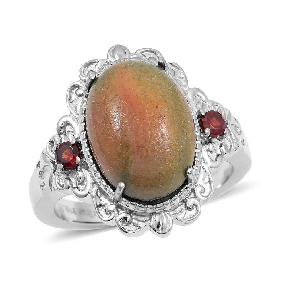EverTrue Venus Jasper Mozambique Garnet Ring in Stainless Steel 6.00 ctw