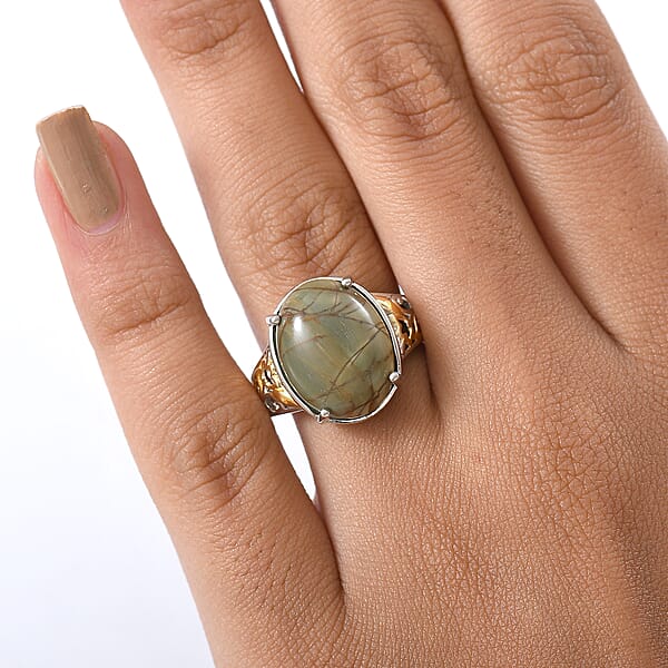 EverTrue Venus Jasper Solitaire Ring In 18K YG Plated And Platinum Bond 11.00 Ctw