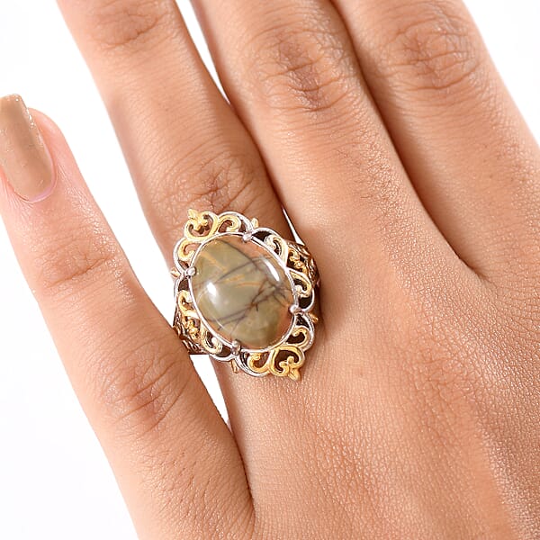 EverTrue Venus Jasper Solitaire Ring In 18K YG Plated And Platinum Bond 11.00 Ctw
