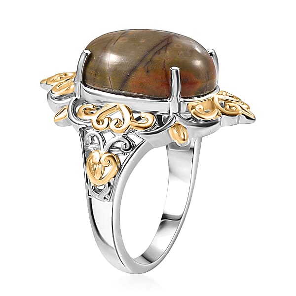 EverTrue Venus Jasper Solitaire Ring In 18K YG Plated And Platinum Bond 11.00 Ctw