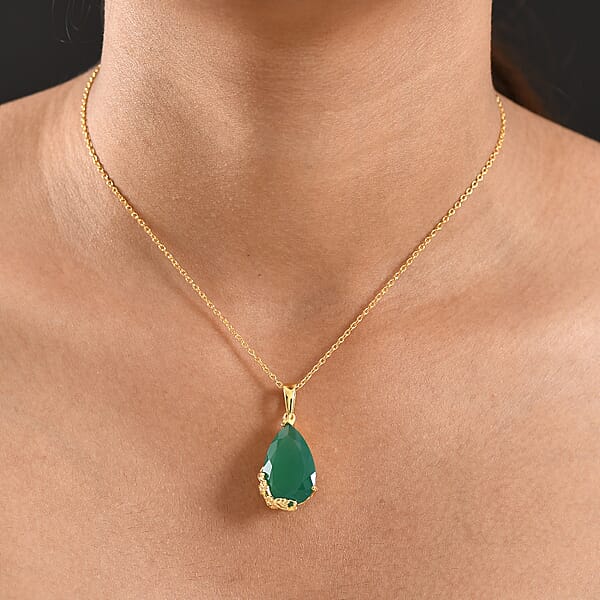 EverTrue Verde Onyx 11.65 Ctw Garden Drop Pendant In 18K YG Plated With ION Plated YG Stainless Steel Necklace 20 Inches