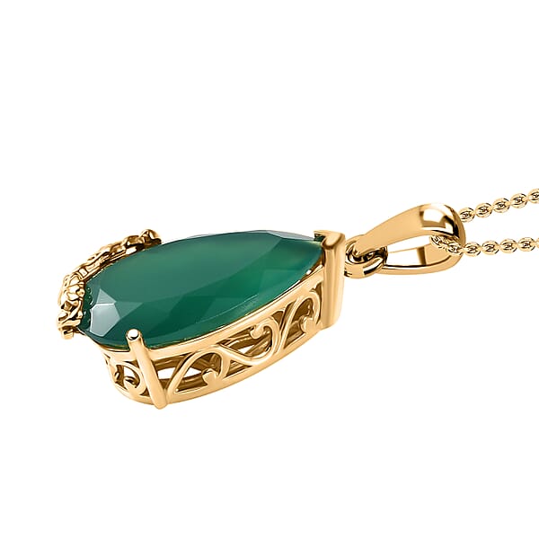 EverTrue Verde Onyx 11.65 Ctw Garden Drop Pendant In 18K YG Plated With ION Plated YG Stainless Steel Necklace 20 Inches