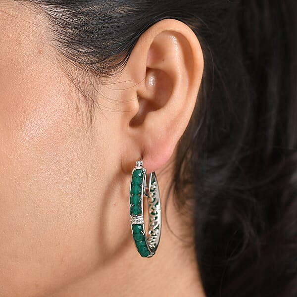 EverTrue Verde Onyx 14.90 Ctw Hoop Earrings In Platinum Bond