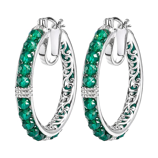 EverTrue Verde Onyx 14.90 Ctw Hoop Earrings In Platinum Bond