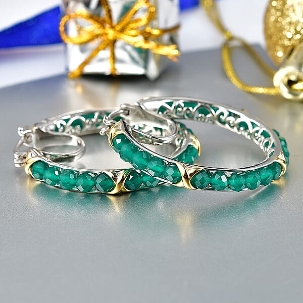 EverTrue Verde Onyx 16.80 Ctw XOXO Hoop Earrings In 18K YG Plated And Platinum Bond
