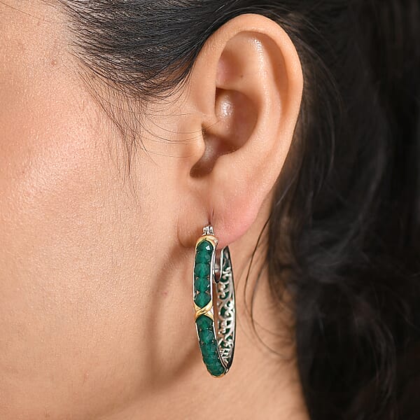 EverTrue Verde Onyx 16.80 Ctw XOXO Hoop Earrings In 18K YG Plated And Platinum Bond