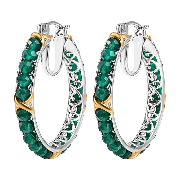 EverTrue Verde Onyx 16.80 Ctw XOXO Hoop Earrings In 18K YG Plated And Platinum Bond