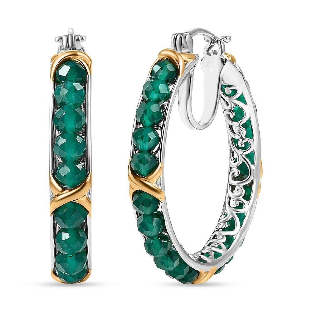 EverTrue Verde Onyx 16.80 ctw XOXO Hoop Earrings in 18K YG Plated and Platinum Bond