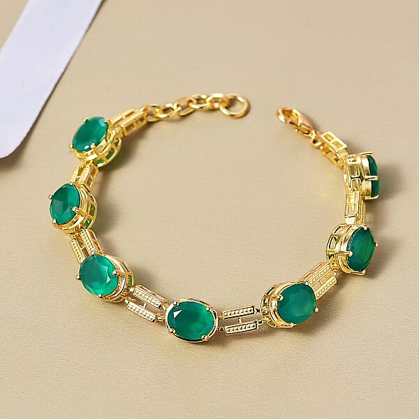 EverTrue Verde Onyx 17.00 Ctw Paperclip Link Bracelet In 18K Yellow Gold Plated (7.25 In)