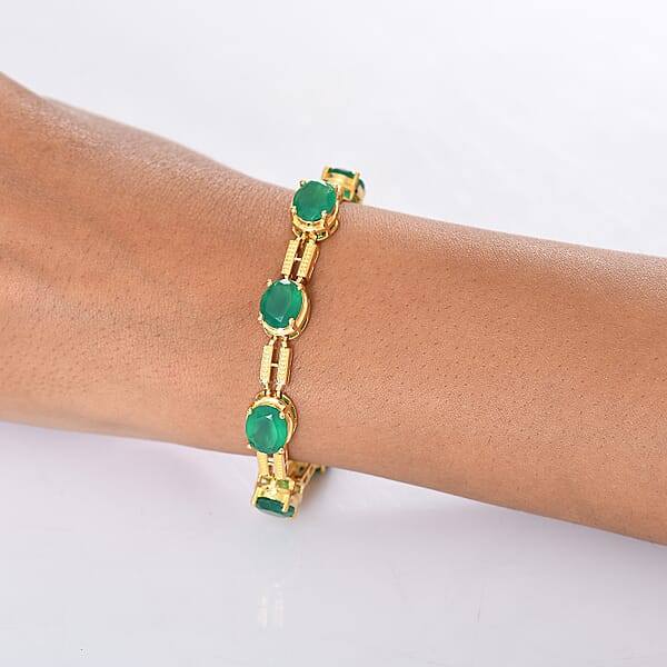 EverTrue Verde Onyx 17.00 Ctw Paperclip Link Bracelet In 18K Yellow Gold Plated (7.25 In)