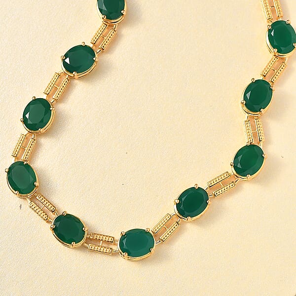 EverTrue Verde Onyx 25.00 Ctw Paperclip Necklace In 18K Yellow Gold Plated 18 Inches