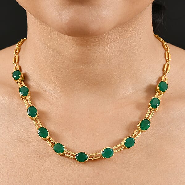 EverTrue Verde Onyx 25.00 Ctw Paperclip Necklace In 18K Yellow Gold Plated 18 Inches