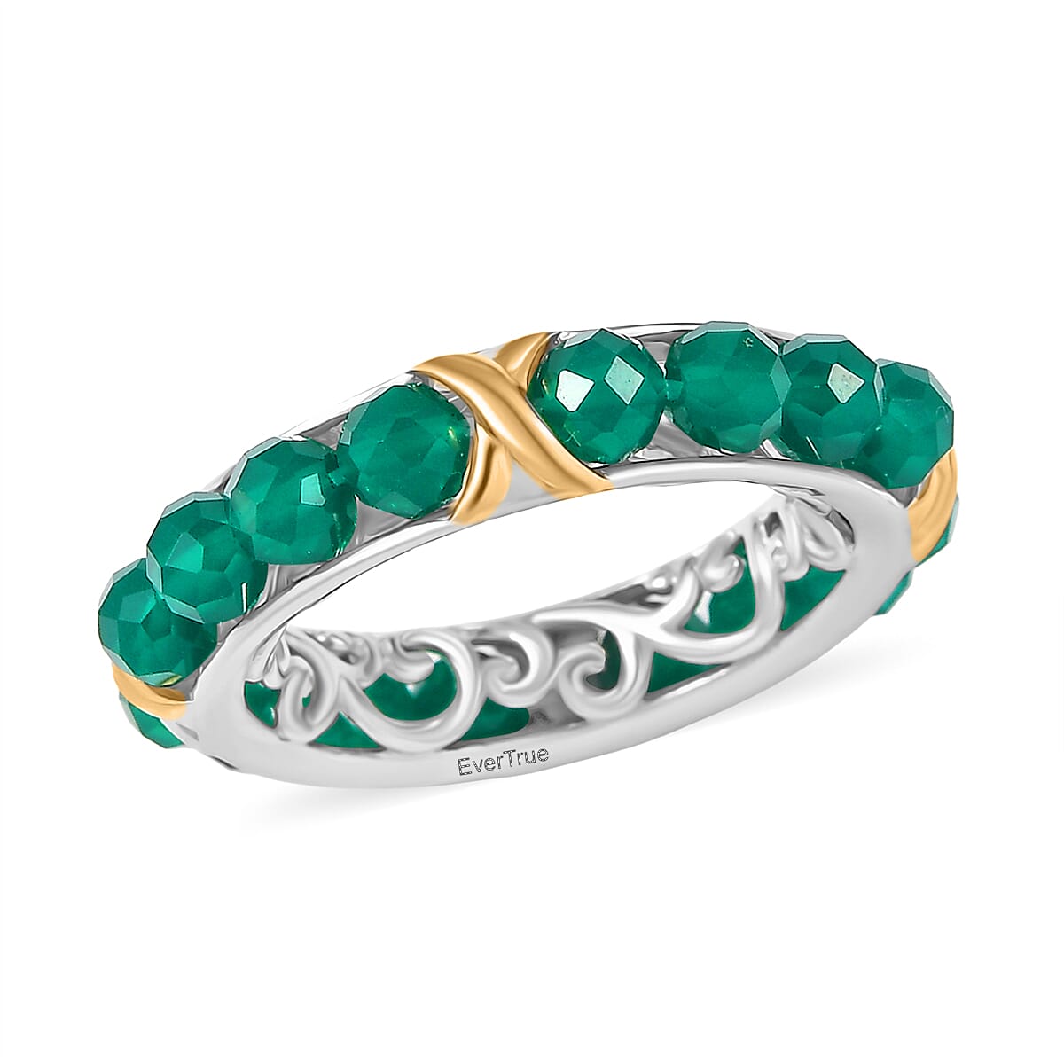 EverTrue Verde Onyx 7.50 ctw XOXO Band Ring in 18K YG Plated and Platinum Bond