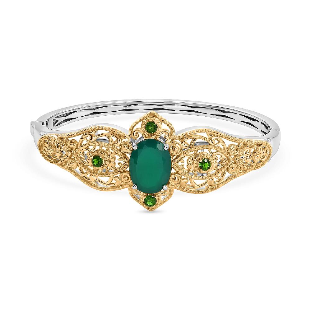 EverTrue Verde Onyx and Chrome Diopside 8.50 ctw Bangle Bracelet in in 18K YG Plated and Platinum Bond (7.25 In)
