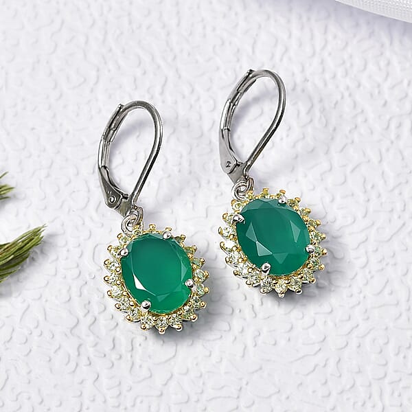 EverTrue Verde Onyx And Hebei Peridot 5.50 Ctw Earrings In 18K YG Plated And Platinum Bond