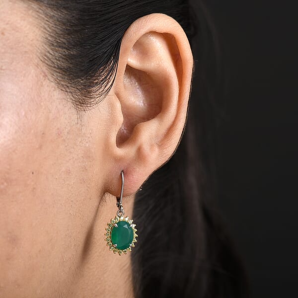 EverTrue Verde Onyx And Hebei Peridot 5.50 Ctw Earrings In 18K YG Plated And Platinum Bond