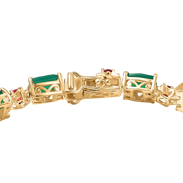 EverTrue Verde Onyx And Lab Created Ruby 19.20 Ctw Bloom Link Bracelet In 18K Yellow Gold Plated (7.25 In)