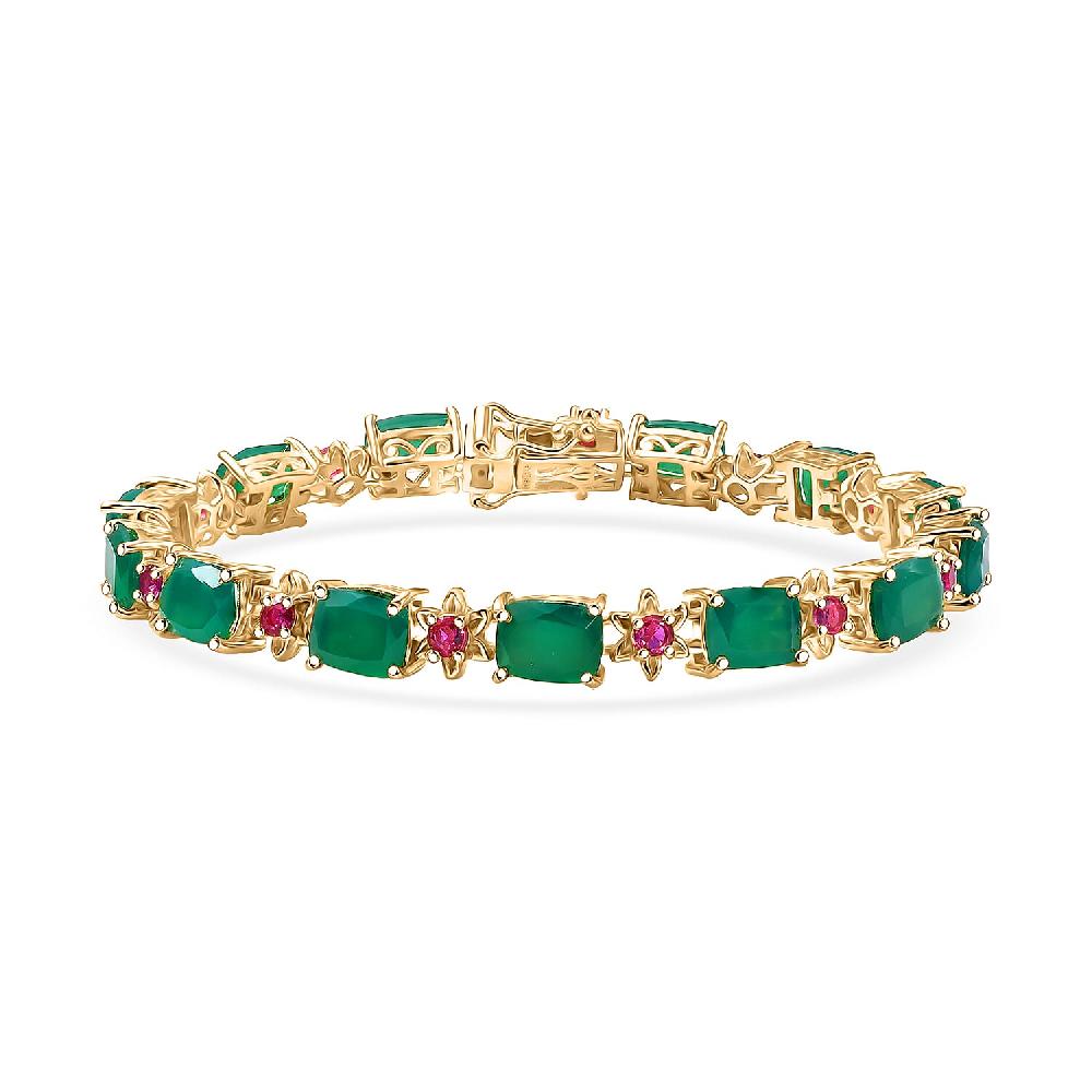 EverTrue Verde Onyx and Lab Created Ruby 19.20 ctw Bloom Link Bracelet in 18K Yellow Gold Plated (7.25 In)