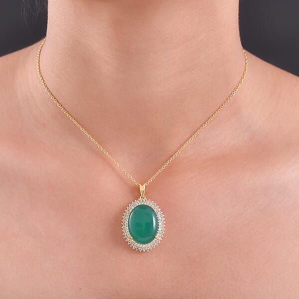 EverTrue Verde Onyx And Multi Gemstone 18.70 Ctw Grand Bloom Pendant In 18K YG Plated With ION Plated YG Stainless Steel Necklace 20 Inches