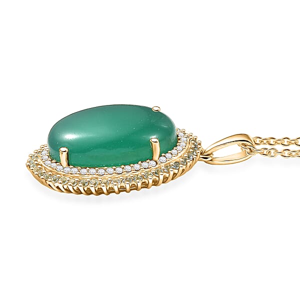 EverTrue Verde Onyx And Multi Gemstone 18.70 Ctw Grand Bloom Pendant In 18K YG Plated With ION Plated YG Stainless Steel Necklace 20 Inches