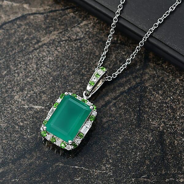 EverTrue Verde Onyx And Multi Gemstone 7.90 Ctw Garden Mosaic Pendant In Platinum Bond With Stainless Steel Necklace 20 Inches