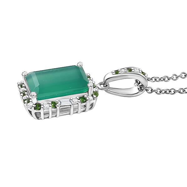 EverTrue Verde Onyx And Multi Gemstone 7.90 Ctw Garden Mosaic Pendant In Platinum Bond With Stainless Steel Necklace 20 Inches