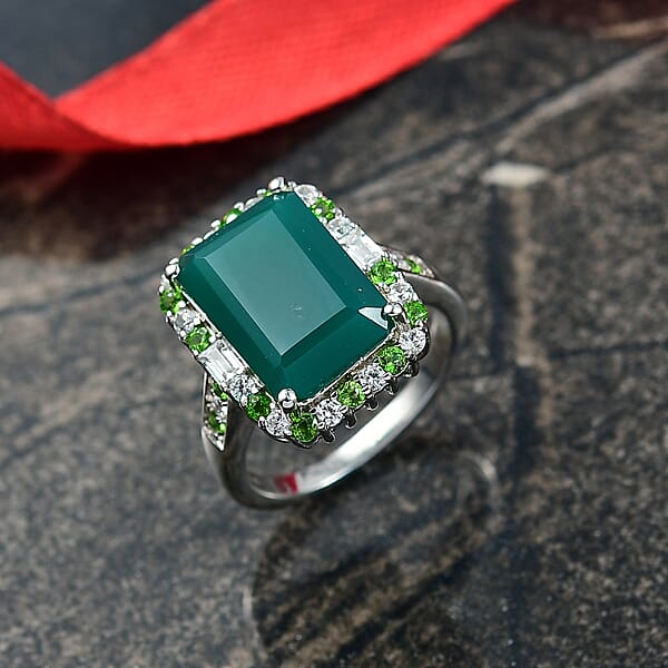 EverTrue Verde Onyx And Multi Gemstone 8.15 Ctw Garden Mosaic Ring In Platinum Bond