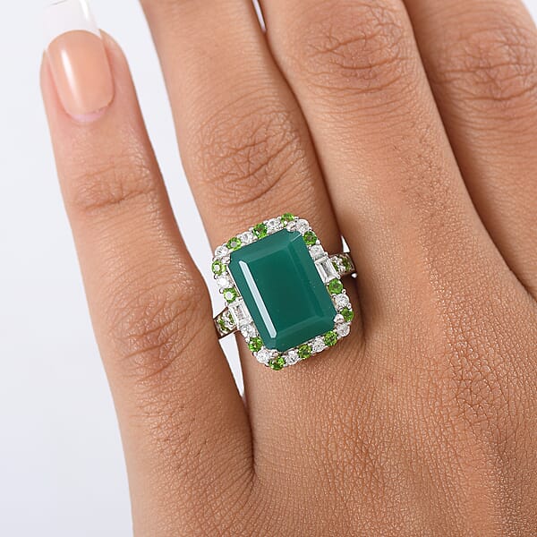 EverTrue Verde Onyx And Multi Gemstone 8.15 Ctw Garden Mosaic Ring In Platinum Bond