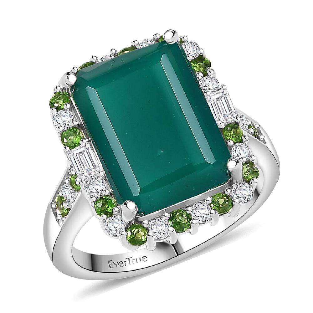 EverTrue Verde Onyx and Multi Gemstone 8.15 ctw Garden Mosaic Ring in Platinum Bond