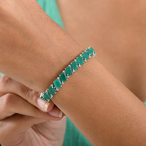 EverTrue Verde Onyx And White Zircon 37.60 Ctw Garland Of Leaves Bracelet In Platinum Bond (8.00 In)