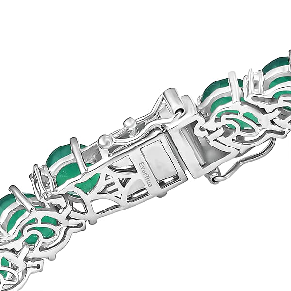 EverTrue Verde Onyx And White Zircon 37.60 Ctw Garland Of Leaves Bracelet In Platinum Bond (8.00 In)