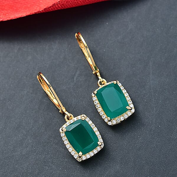 EverTrue Verde Onyx And White Zircon 4.60 Ctw Lever Back Earrings In 18K YG Plated