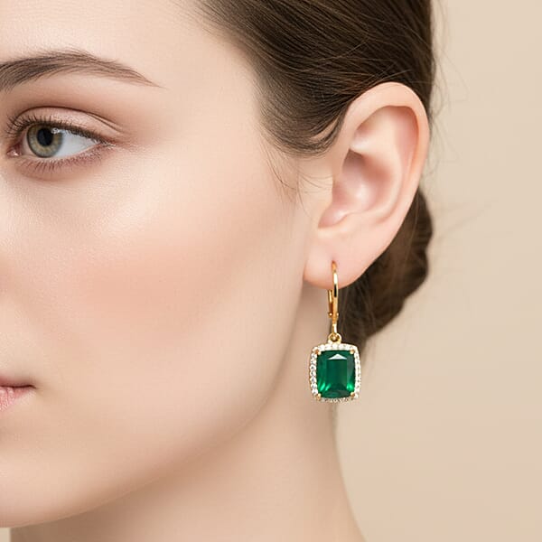 EverTrue Verde Onyx And White Zircon 4.60 Ctw Lever Back Earrings In 18K YG Plated