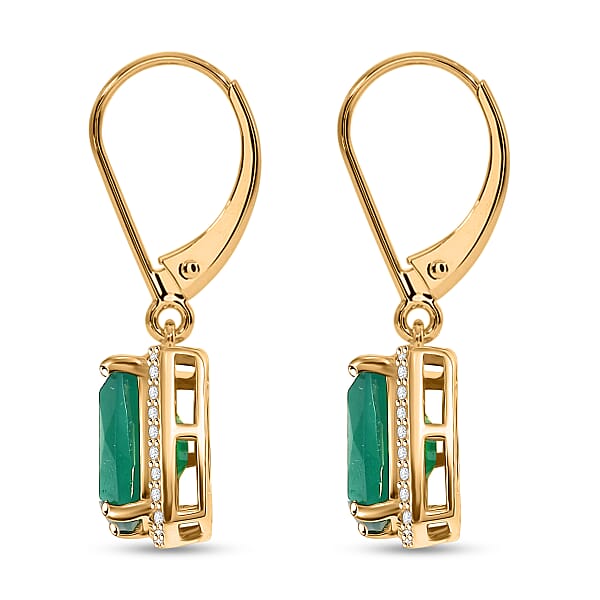 EverTrue Verde Onyx And White Zircon 4.60 Ctw Lever Back Earrings In 18K YG Plated