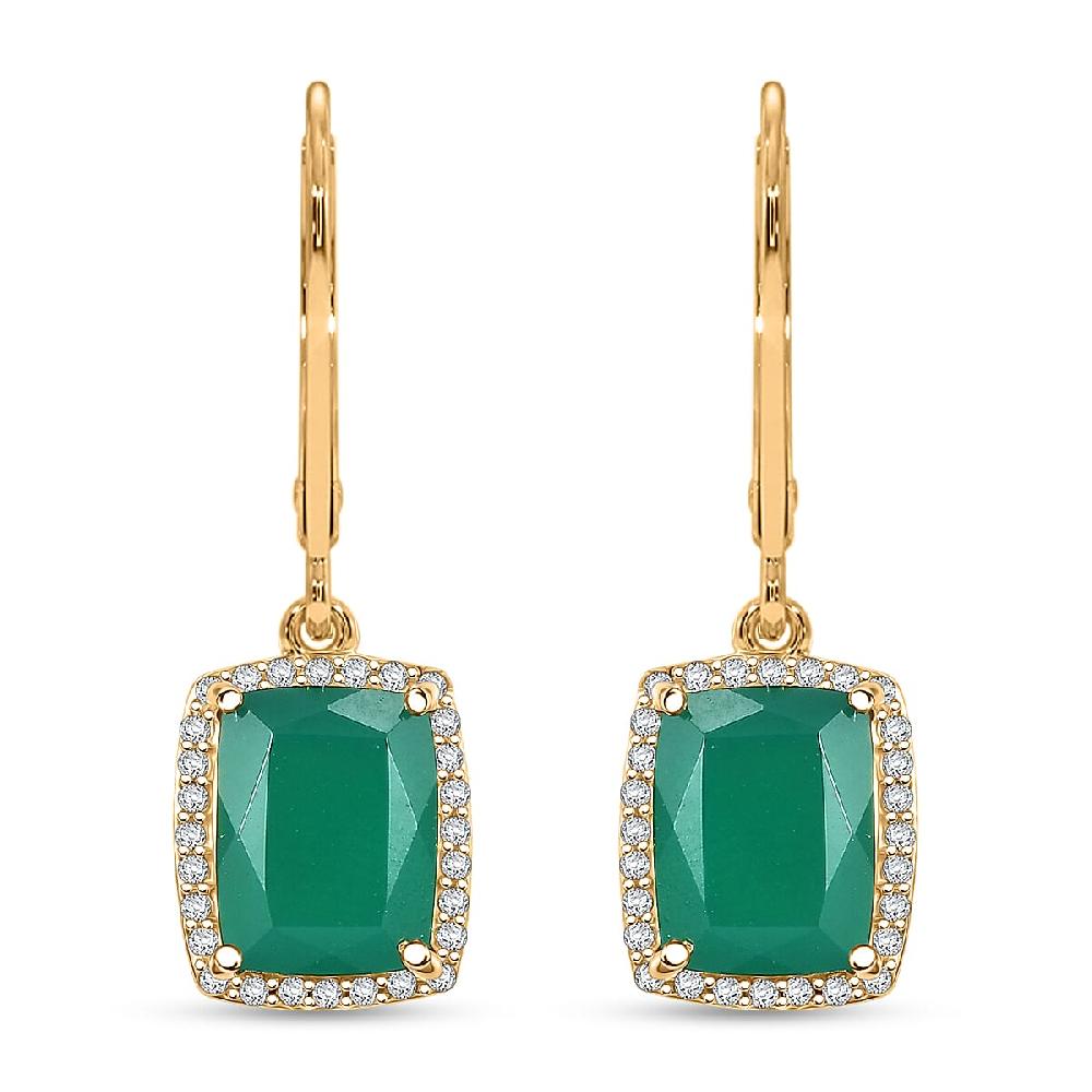 EverTrue Verde Onyx and White Zircon 4.60 ctw Lever Back Earrings in 18K YG Plated