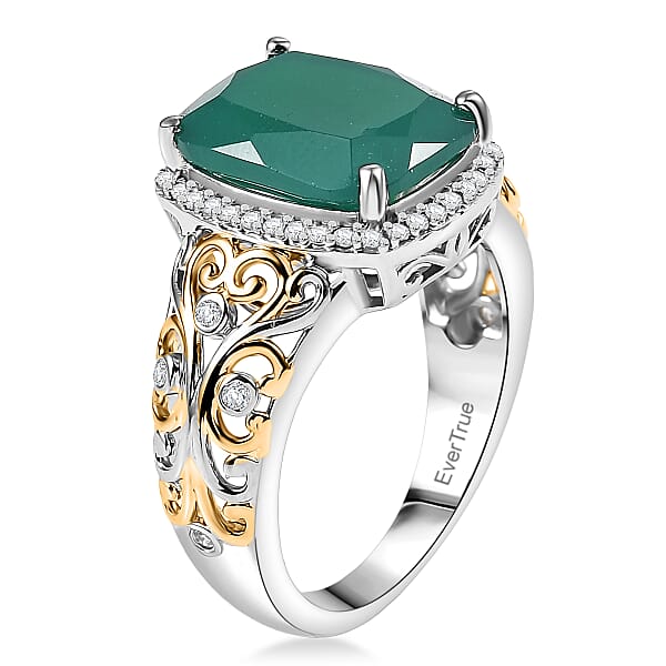 EverTrue Verde Onyx And White Zircon 5.40 Ctw Garden Vine Ring In 18K YG Plated And Platinum Bond