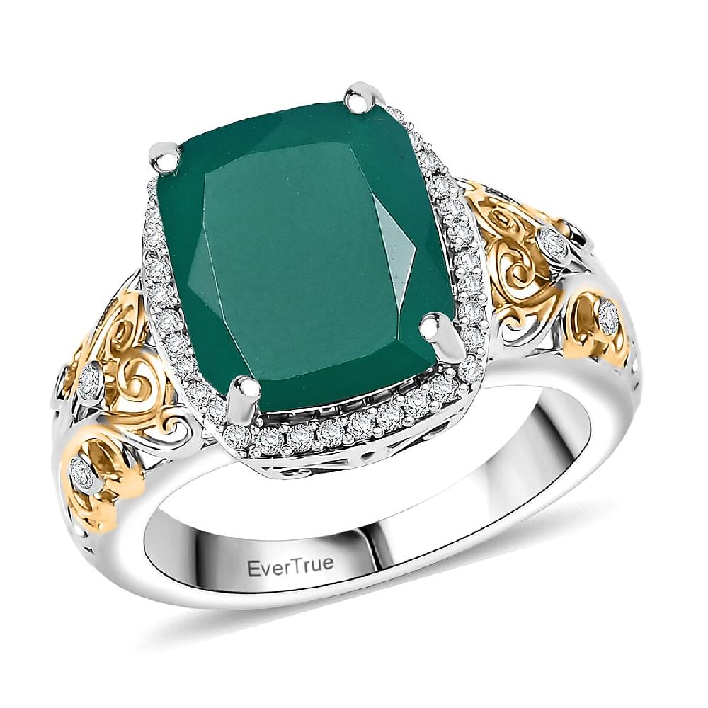 EverTrue Verde Onyx and White Zircon 5.40 ctw Garden Vine Ring in 18K YG Plated and Platinum Bond