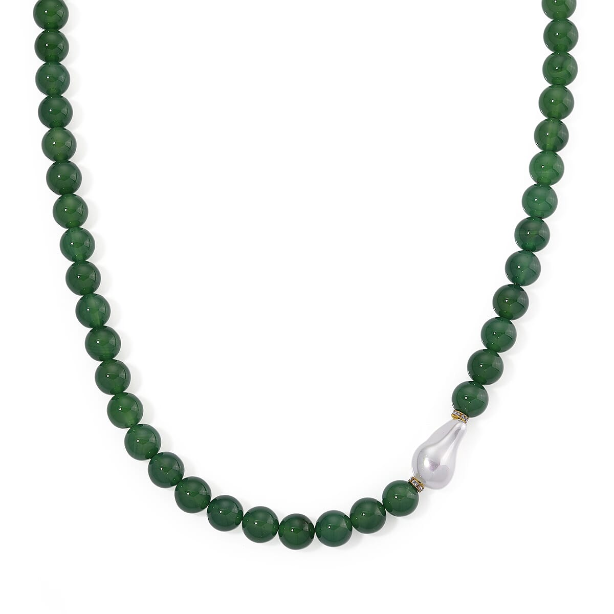 EverTrue Verde Onyx Baroque White Shell Pearl and Simulated Diamond 405.00 ctw Necklace in ION Plated YG Stainless Steel 20 Inches