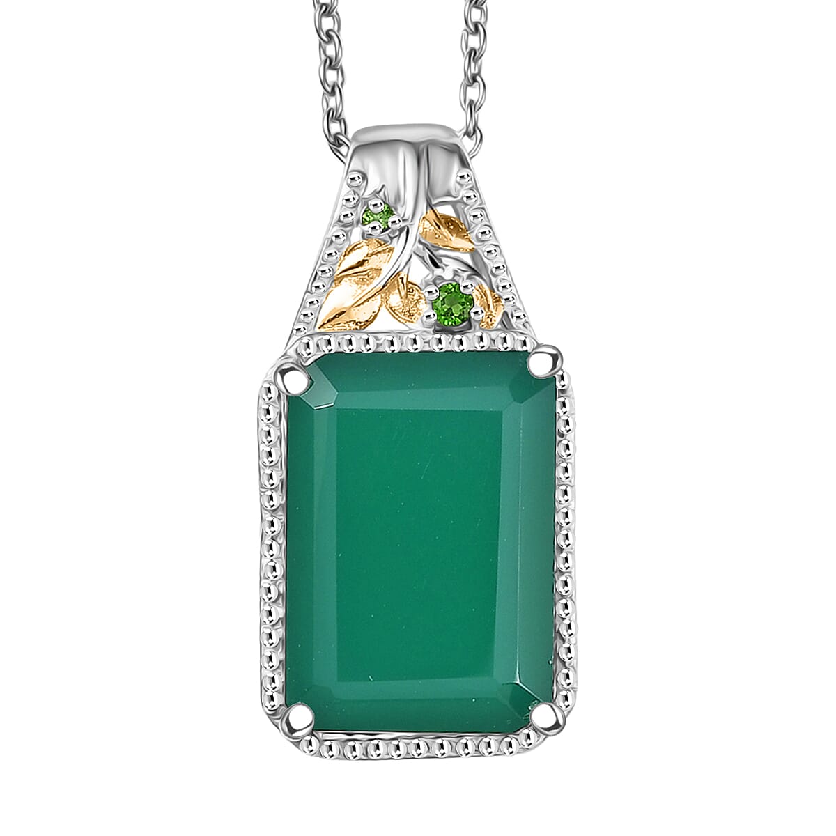 EverTrue Verde Onyx Chrome Diopside Pendant in 18K YG Plated and Platinum Bond with Stainless Steel Necklace 13.10 ctw (20 Inches)