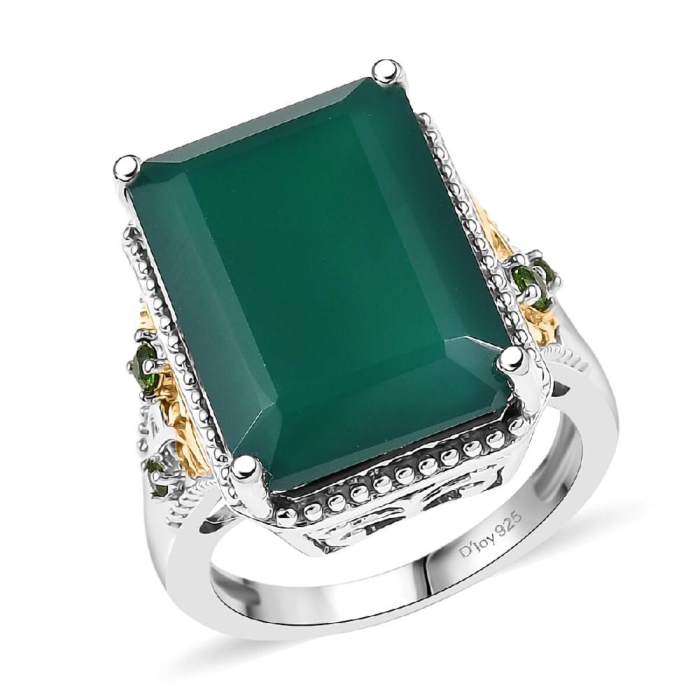 EverTrue Verde Onyx Chrome Diopside Ring in 18K YG Plated and Platinum Bond 13.35 ctw