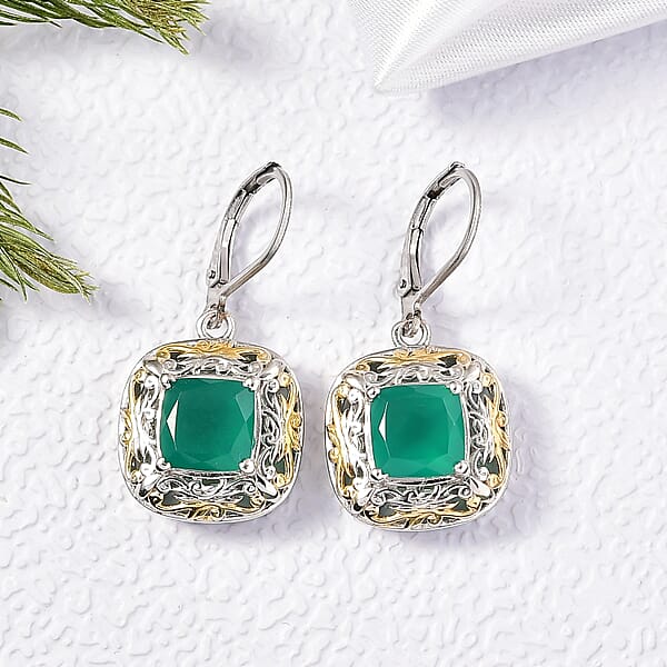 EverTrue Verde Onyx Earrings In 18K YG Plated And Platinum Bond 4.60 Ctw