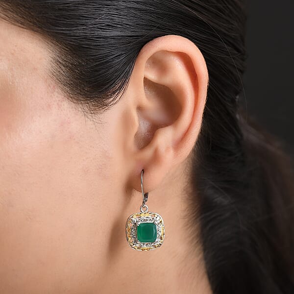 EverTrue Verde Onyx Earrings In 18K YG Plated And Platinum Bond 4.60 Ctw