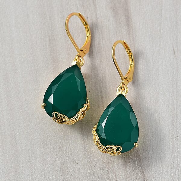 EverTrue Verde Onyx Garden Drop Earrings In 18K YG Plated 18.50 Ctw