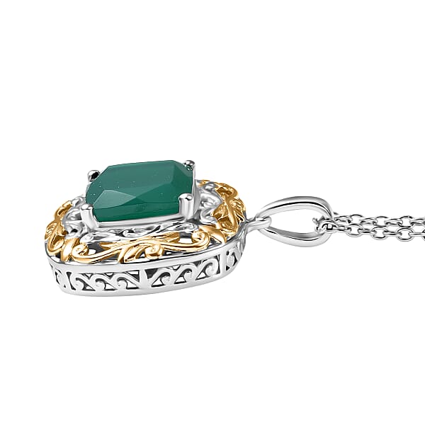 EverTrue Verde Onyx Garden Scroll Pendant In 18K YG Plated And Platinum Bond With Stainless Steel Necklace 5.30 Ctw (20 Inches)