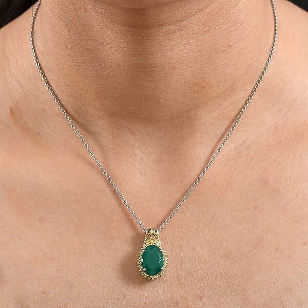 EverTrue Verde Onyx Hebei Peridot Pendant In Platinum Bond With Stainless Steel Necklace 5.40 Ctw (20 Inches)